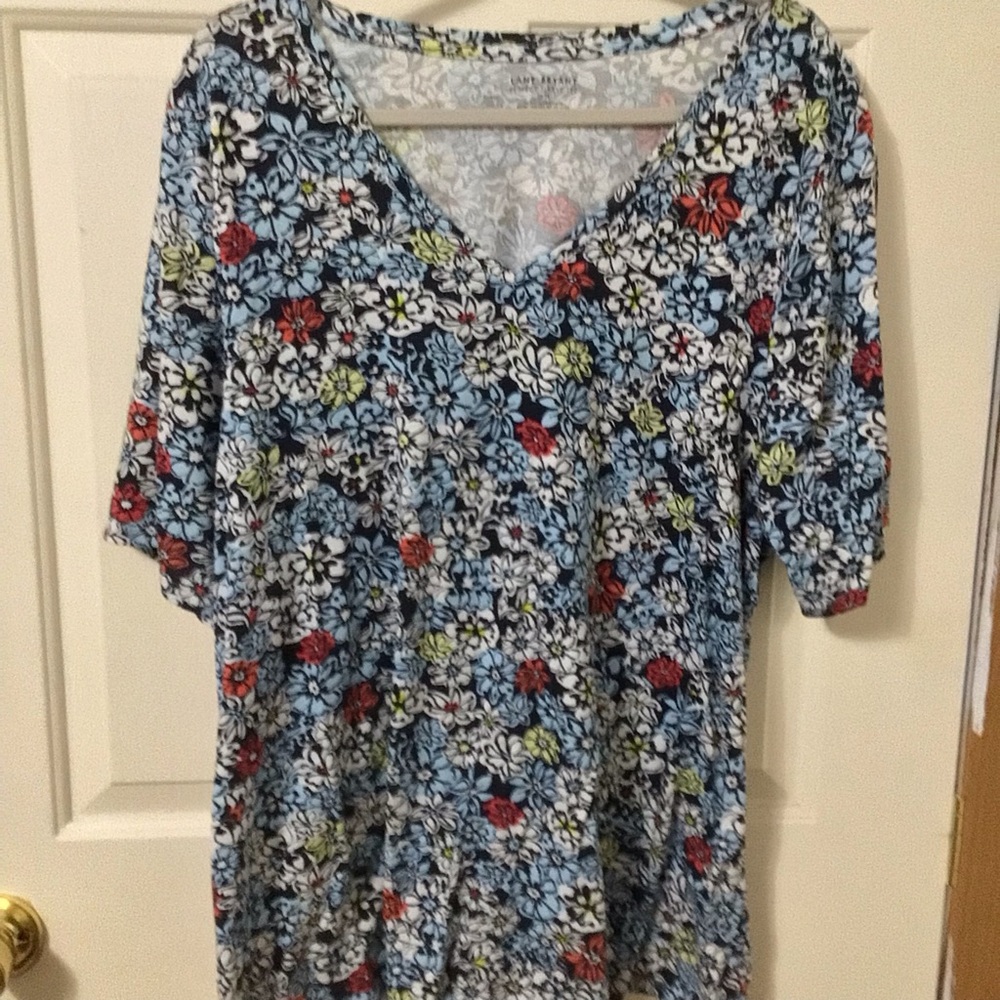 Lane Bryant Perfect Sleeve  Multicolor Floral V-Neck Top